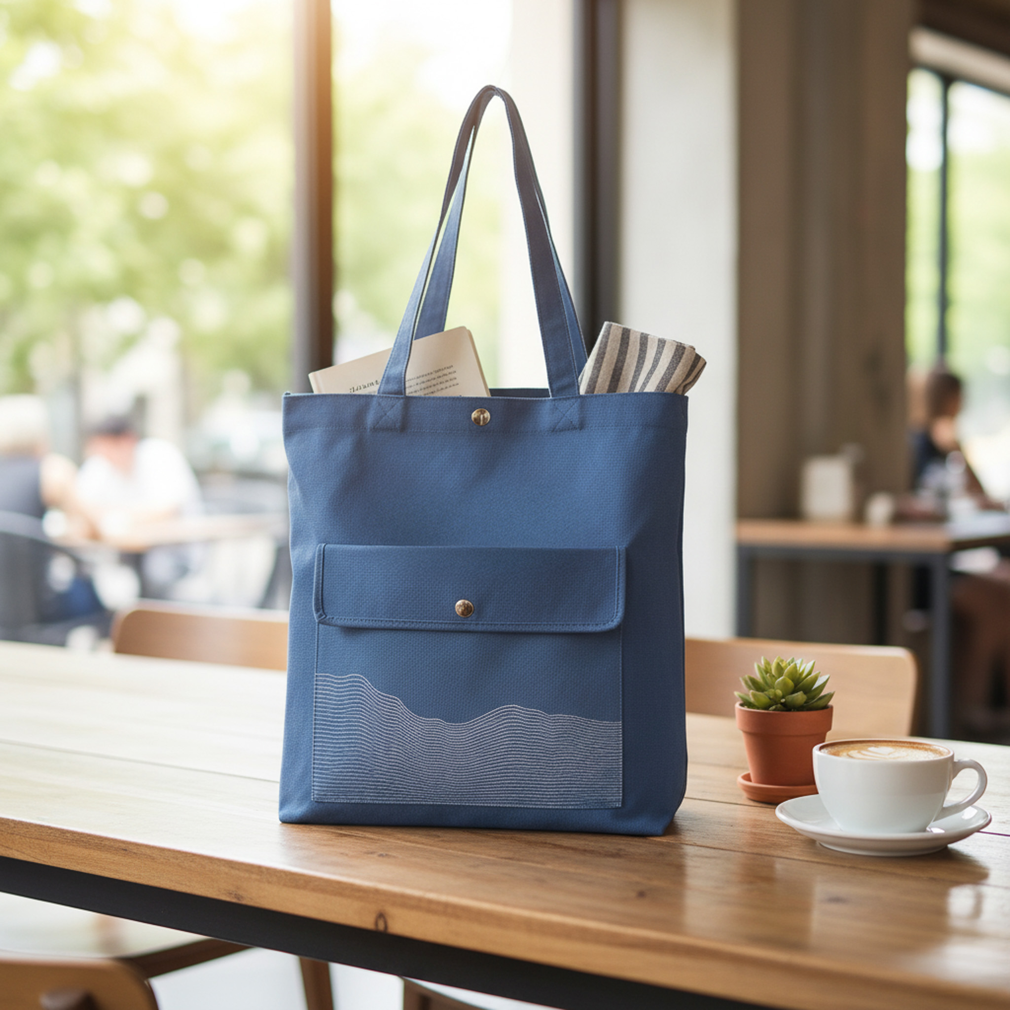 深藍外口袋拉鍊立體袋