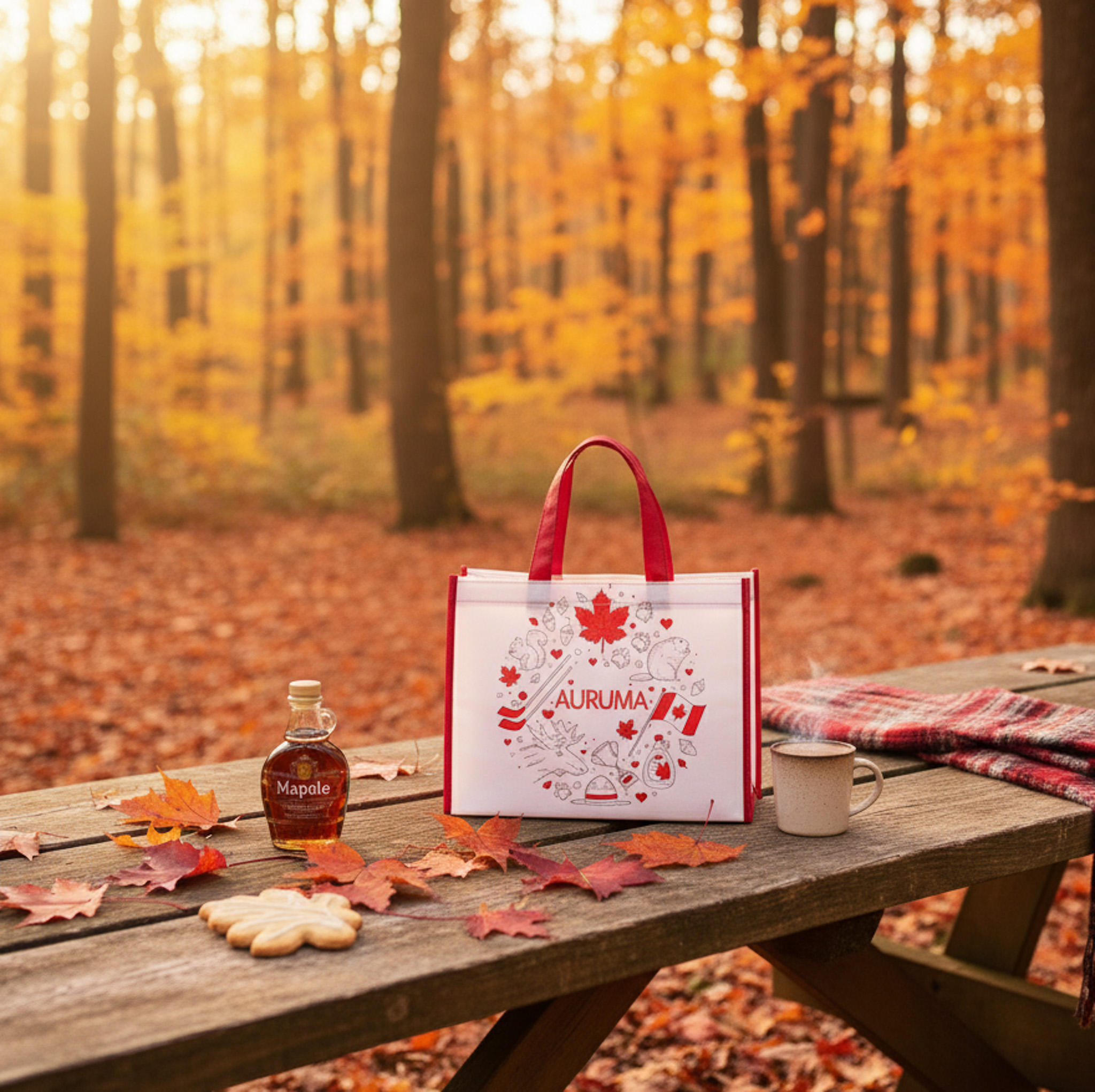 AURUMA 不織布覆膜立體袋(楓葉)